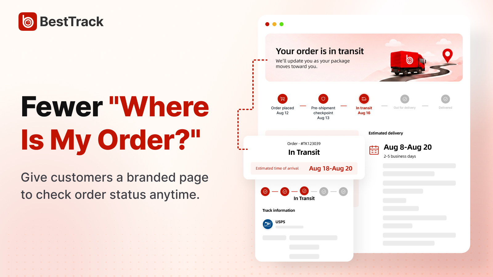 BestTrack customer tracking page after a shipment lookup